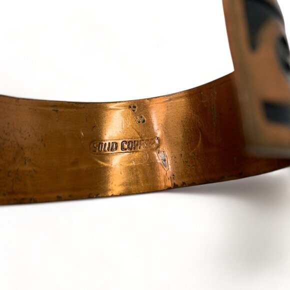 Vintage Marked Solid Copper Cuff Bracelet Enamel Wave Design 1.5"W Adjustable - Picture 5 of 6